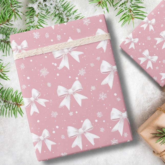 Papel De Regalo Pink Coquette Bow Snowflake Christmas (Subido por el creador)