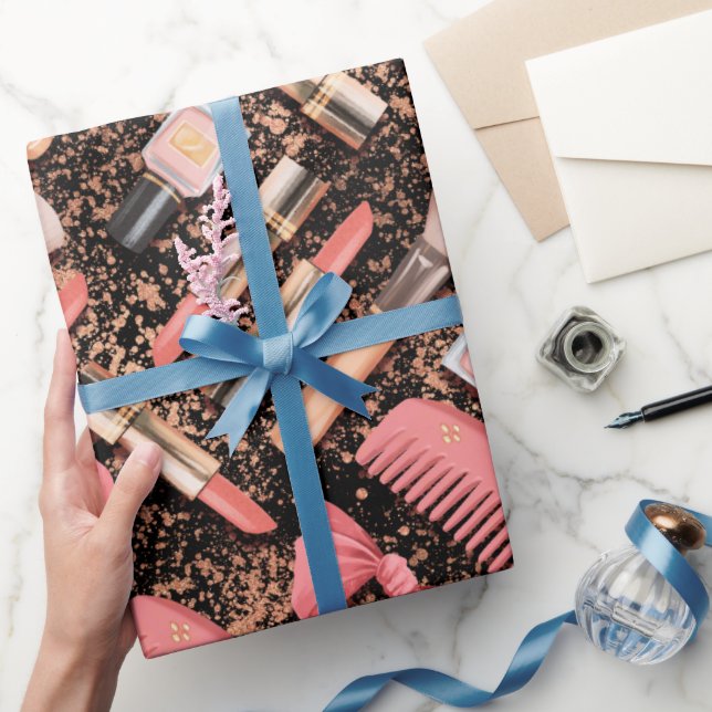 Papel De Regalo Pink Cosmetics Pattern Glitter  (Regalar)