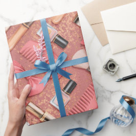 Papel De Regalo Pink Cosmetics Pattern Glitter 