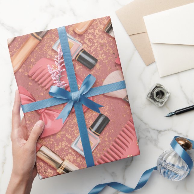 Papel De Regalo Pink Cosmetics Pattern Glitter  (Regalar)