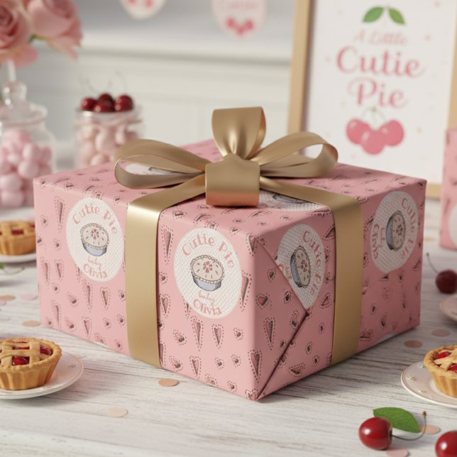 Papel De Regalo Pink Cutie Pie Baby Girl (Boho A Little Cutie Pie Thanksgiving Baby Shower Wrapping Paper for Fall. Autumn Pie and Cute Hearts)