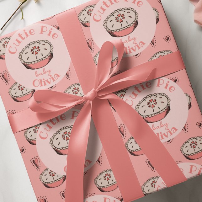 Papel De Regalo Pink Cutie Pie Baby Girl (A Little Cutie Pie Baby Shower Wrapping Paper in Pink. Hand Drawn Pie & Cute Hearts for Fall, Autumn)