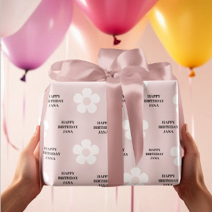 Papel De Regalo Pink Daisy Happy Birthday Elegant