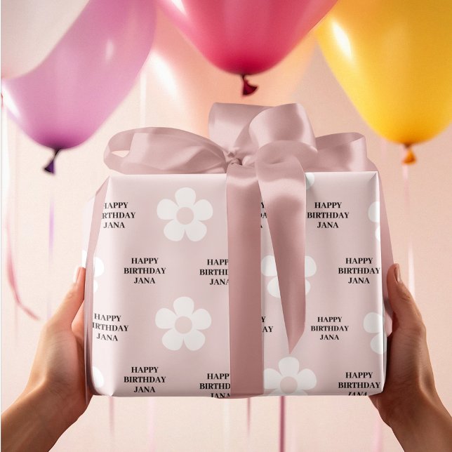 Papel De Regalo Pink Daisy Happy Birthday Elegant (Subido por el creador)
