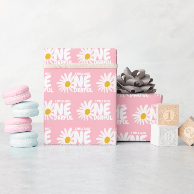Papel De Regalo Pink Daisy Little Miss ONE Maravilloso primer cump (Baby Shower)