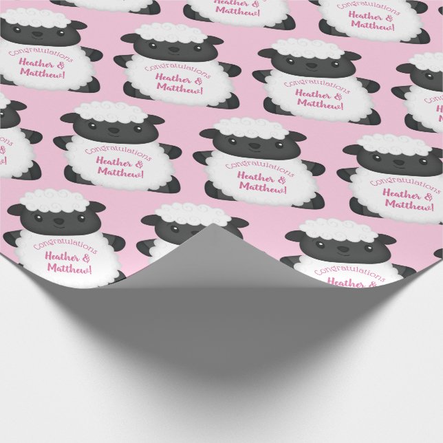 Papel De Regalo Pink de Baby Shower de ovejas (Esquina)