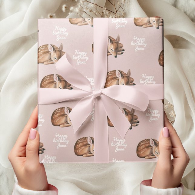 Papel De Regalo Pink de cumpleaños de ciervos de Woodland singular (Subido por el creador)
