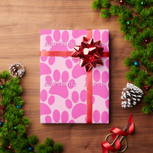 Papel De Regalo Pink Dog Paw Imprimir nombre personalizado