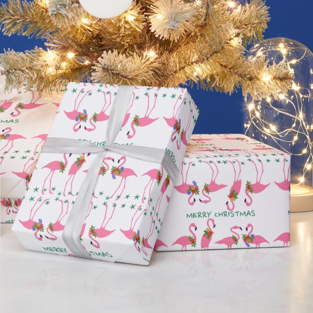 Papel De Regalo Pink Flamingos Merry Christmas Pattern (Vacaciones)