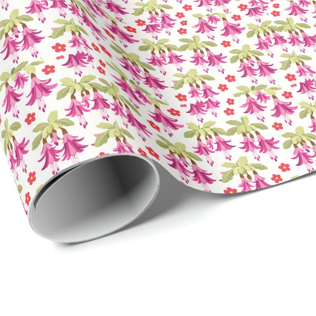 Papel De Regalo Pink Fuchsia Floral Pattern – Retro Botanical (Esquina del rollo)