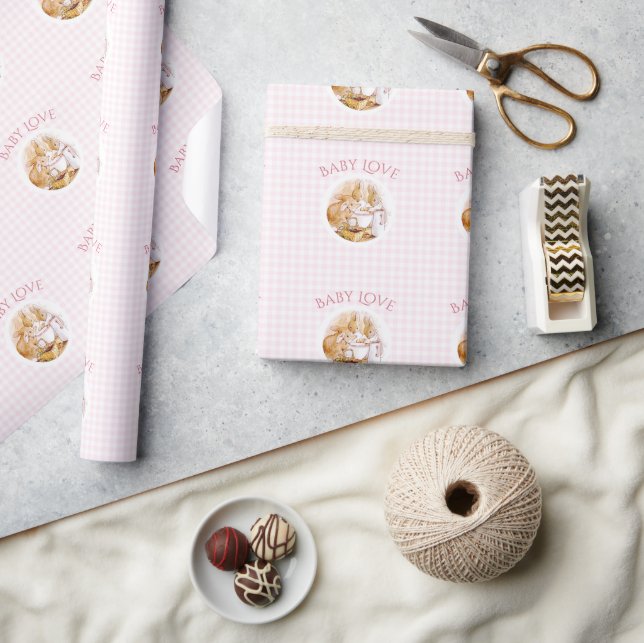 Papel De Regalo Pink Gingham Beatrix Potter Baby Shower (Artesanía)