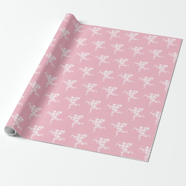 Papel De Regalo Pink Gingham Cupido (Desenrollado)