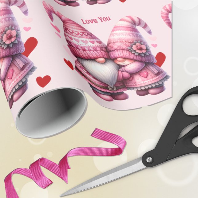 Papel De Regalo Pink Gnome Valentine Couple (Subido por el creador)