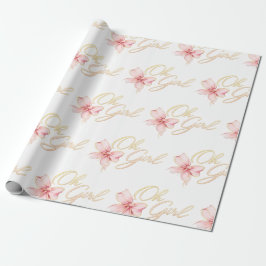 Papel De Regalo Pink & Gold “Oh Girl” Gold Typography Baby Shower