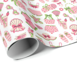 Papel De Regalo Pink & Green Coquette Summer Beach Vacation