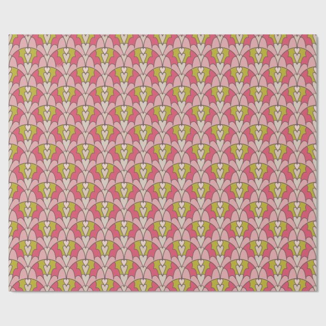Papel De Regalo Pink & green hearts (Superficie plana)