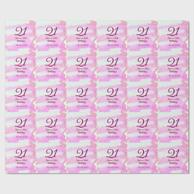 Papel De Regalo Pink green pastel 21st birthday simple name date g (Superficie plana)