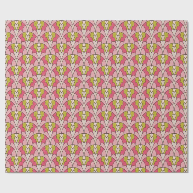Papel De Regalo Pink & green scalloped hearts (Superficie plana)