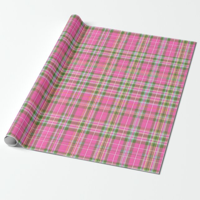 Papel De Regalo Pink & Green Tartan Plaid (Desenrollado)
