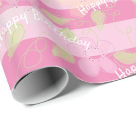 Papel De Regalo Pink Happy Birday Designer con flores