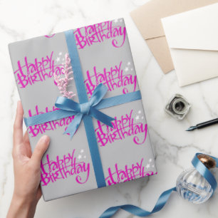 Papel De Regalo Pink Happy Birday on Grey