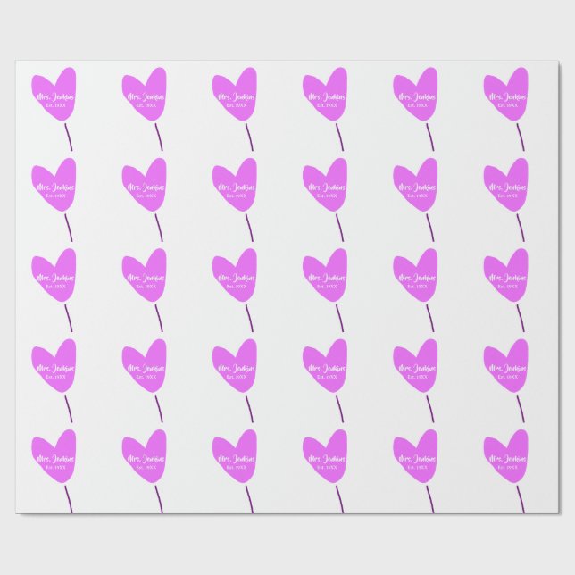 Papel De Regalo Pink heart balloon Mrs add name est. Add year love (Superficie plana)