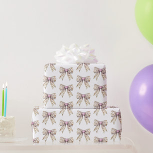 Papel De Regalo Pink Heart Leopard Girly Bow Cumpleaños