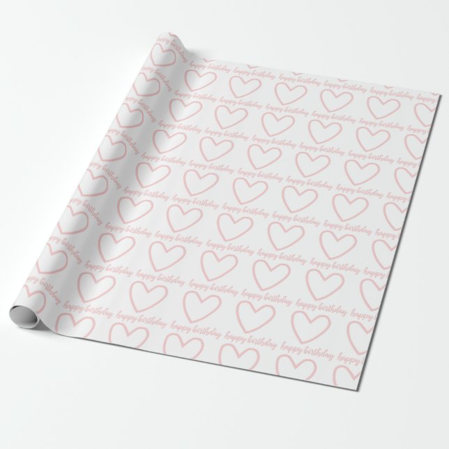 Papel De Regalo Pink Hearts Happy Birthday (Desenrollado)
