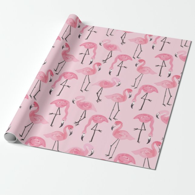 Papel De Regalo Pink ink flamingo set, tropical summer pattern vin (Desenrollado)