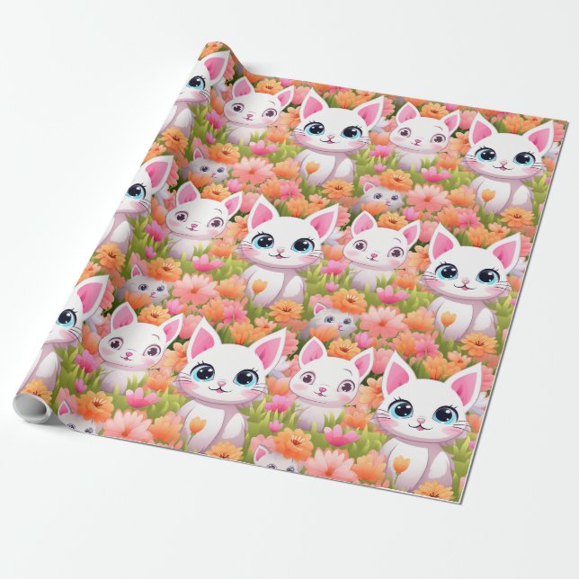 Papel De Regalo Pink Kawaii Kitty (Desenrollado)