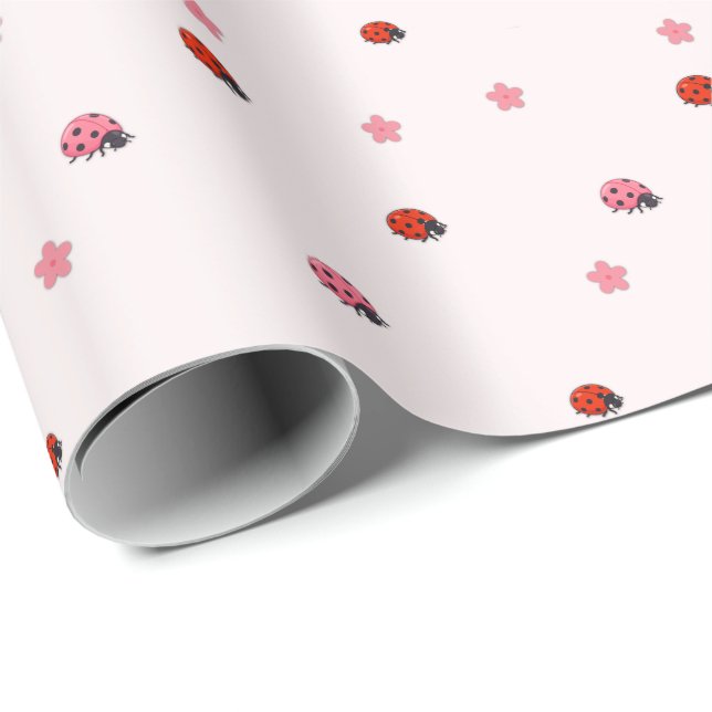 Papel De Regalo Pink Ladybug Garden Pattern Wrapping Paper (Esquina del rollo)