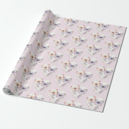 Papel De Regalo Pink Lavender Floral Heart Butterflies Birthday