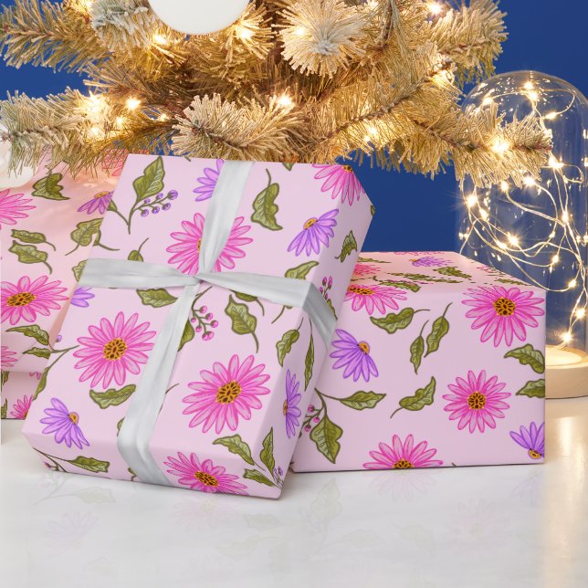 Papel De Regalo Pink Lavender Lacy Daisy Wrapping Paper (Vacaciones)
