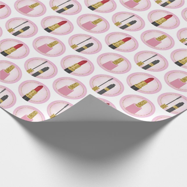Papel De Regalo Pink Makeup Cosmetics Pattern Cosmetology (Esquina)