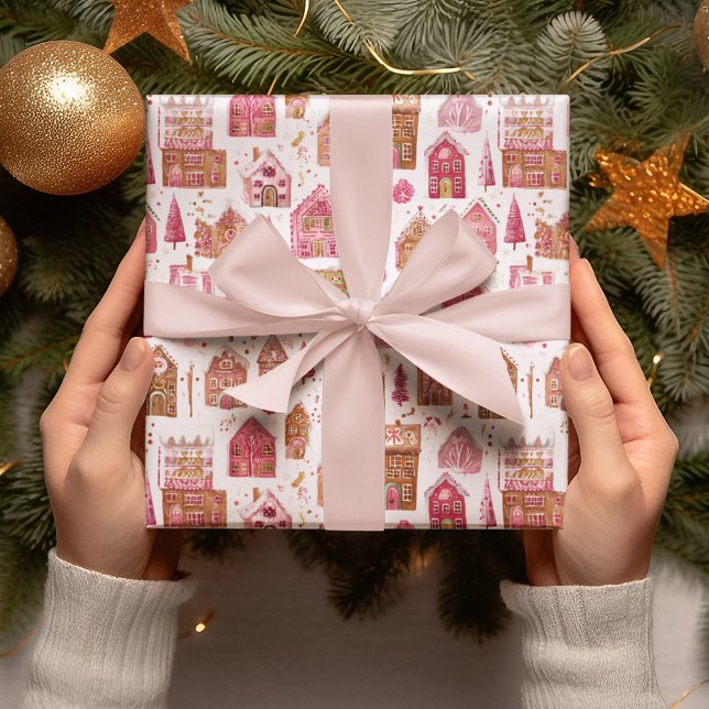 Papel De Regalo Pink Modern Gingerbread House Wrapping Paper (Subido por el creador)
