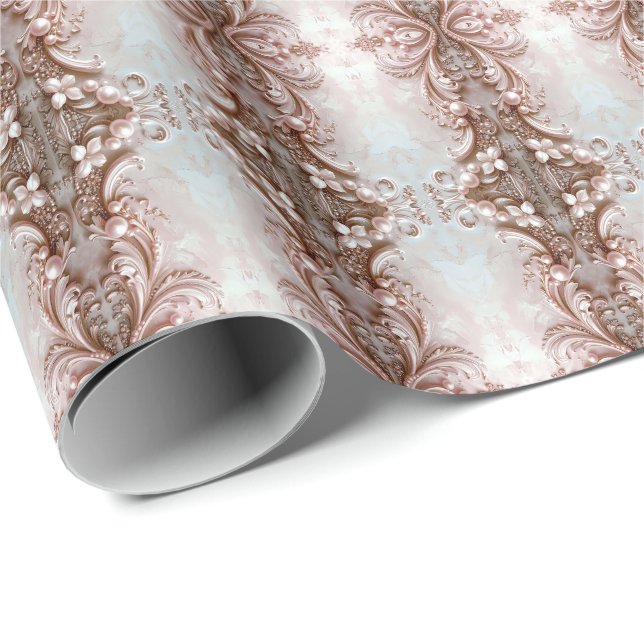 Papel De Regalo Pink Ornate Pearl and Floral Wrapping Paper (Esquina del rollo)