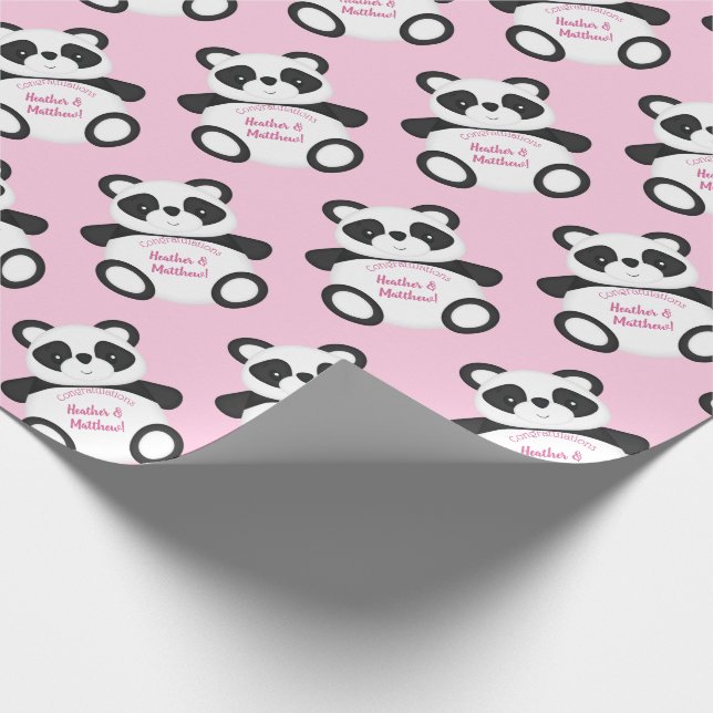 Papel De Regalo Pink Panda Bear Baby Shower (Esquina)
