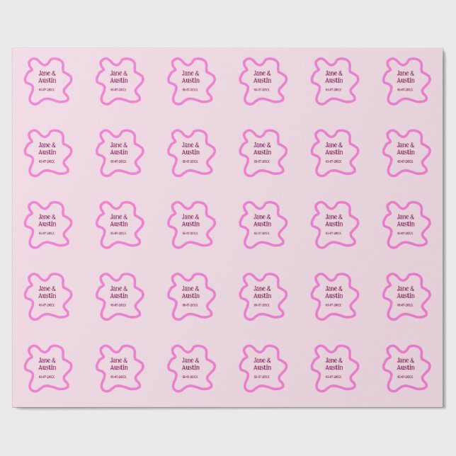 Papel De Regalo Pink pastel retro wedding border frame name date (Superficie plana)
