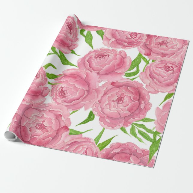 Papel De Regalo Pink peonies acuarela (Desenrollado)