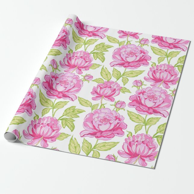 Papel De Regalo Pink Peony Floral (Desenrollado)