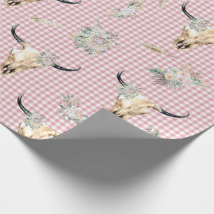 Papel De Regalo Pink Plaid Gingham Cow Skull Boho
