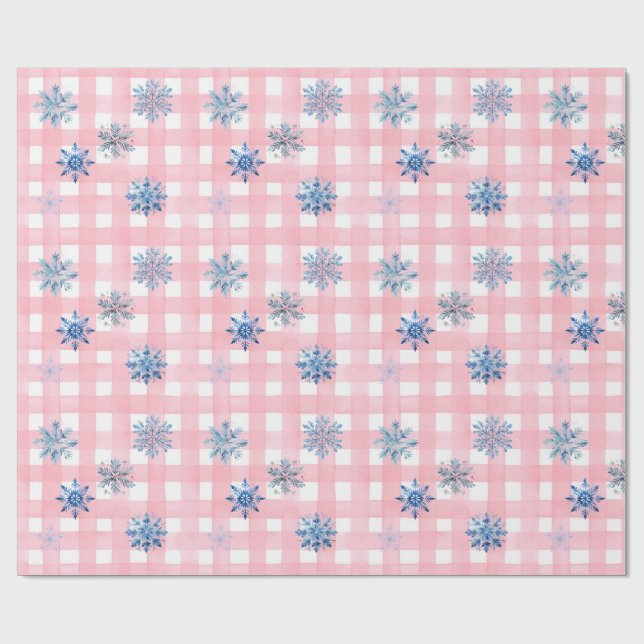 Papel De Regalo Pink Plaid Snowflake (Superficie plana)