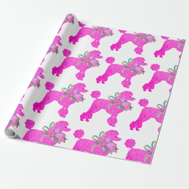 Papel De Regalo Pink Poodle Fun Birday Party (Desenrollado)