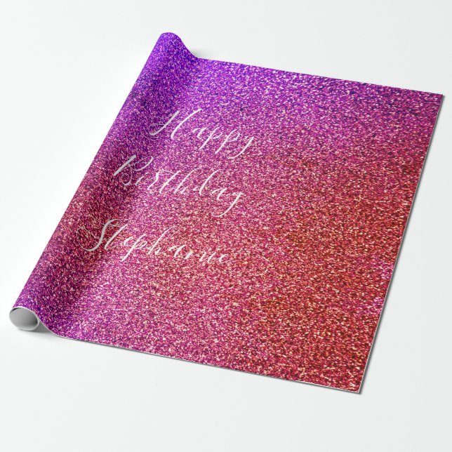 Papel De Regalo Pink Purple Ombre Happy Birday Custom Name (Desenrollado)