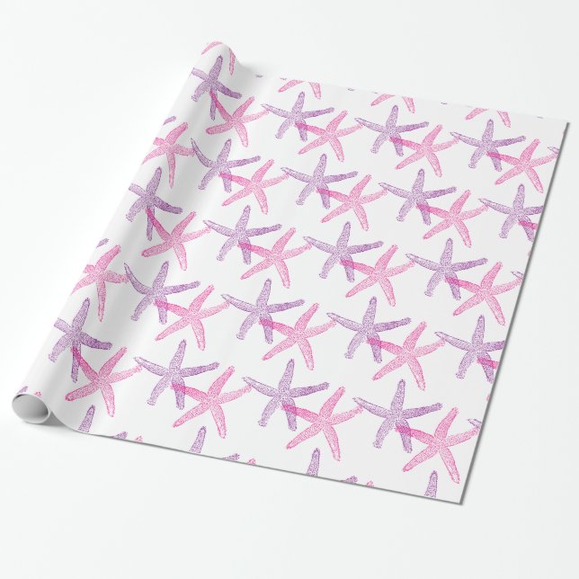 Papel De Regalo Pink Purple Starfish Thunder_Cove (Desenrollado)