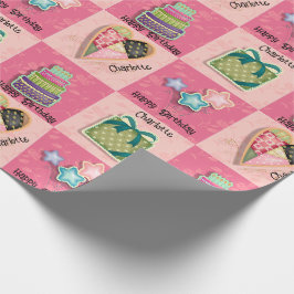 Papel De Regalo Pink Quilt Motif Añada Nombre Cumpleaños Para Ella