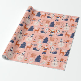 Papel De Regalo Pink Red Blue Illustrative Modern Christmas