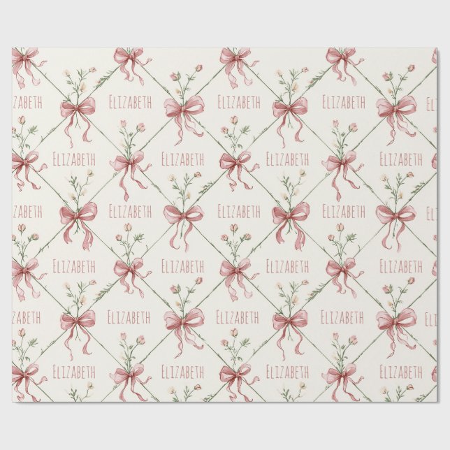 Papel De Regalo Pink Ribbon Bows Coquettes Personalized (Superficie plana)