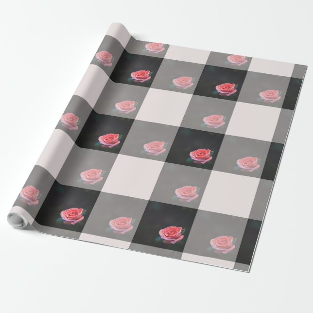 Papel De Regalo Pink rose checkered pattern (Desenrollado)