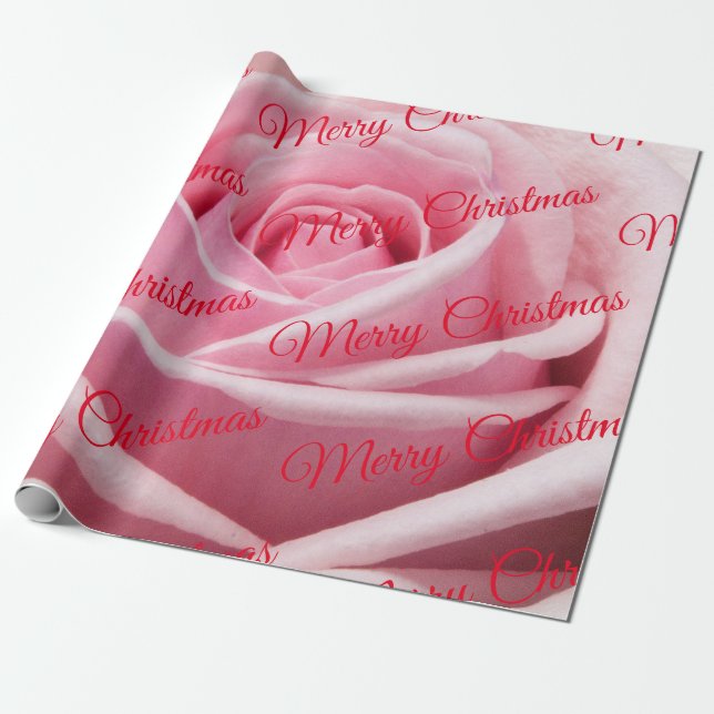 Papel De Regalo Pink Rose Merry Christmas (Desenrollado)